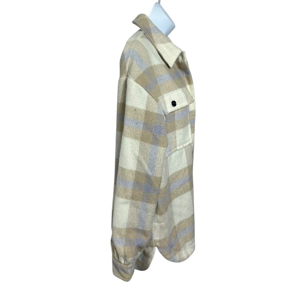 Vestique Plaid Shacket Sz M Thick Button Front Pocket Jacket Cream Tan Oversized - Picture 5 of 7